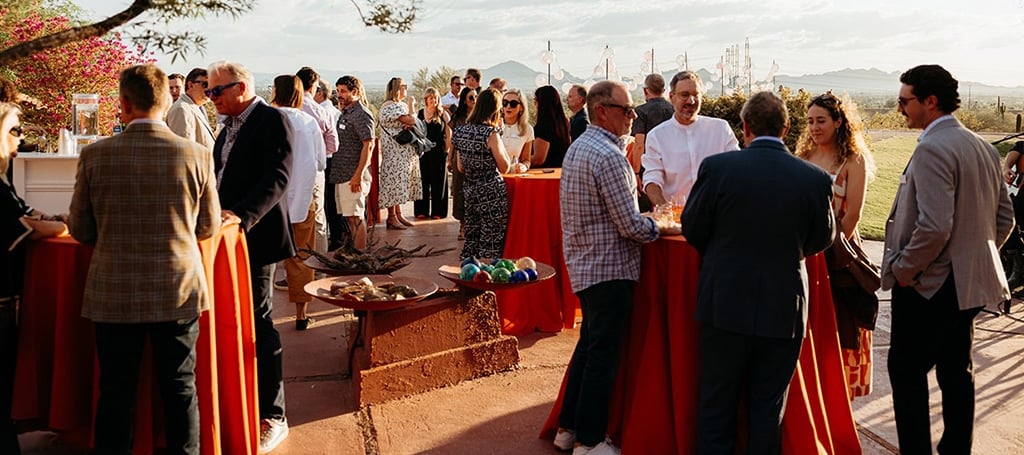 visitors enjoying a sunset evening on the prow at Taliesin West