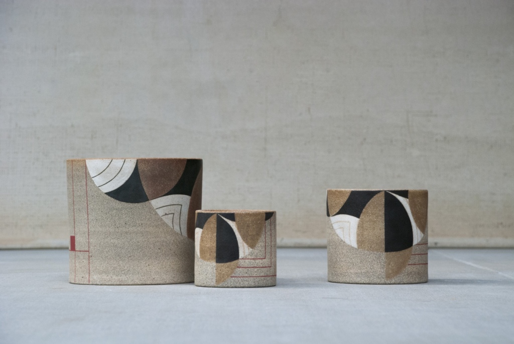 Ceramic planters by Pawena Studio, winter colorway with white and black