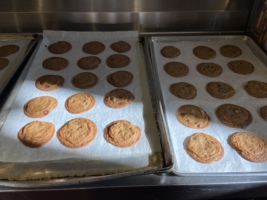 Chocolate chip cookies in baking sheets