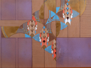 [Cohen House Tropical Foliage (Abstract Pattern Study), Eugene Masselink, ca. 1957, graphite, ink, and paint on plywood, Frank Lloyd Wright Foundation Collection, 1910.223.2.]