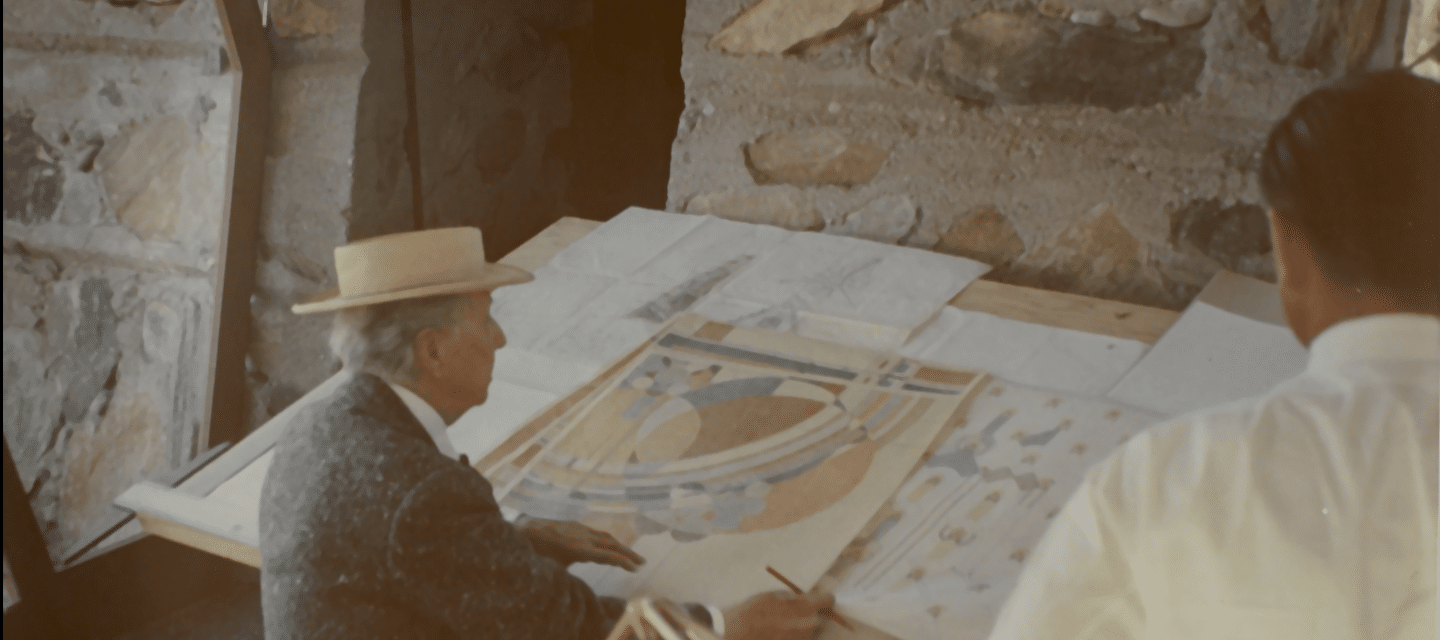 Frank Lloyd Wright at drafting table working on Liberty Magazine covers file 6007.0010. The Frank Lloyd Wright Foundation Archives (The Museum of Modern Art | Avery Architectural & Fine Arts Library, Columbia University, New York)