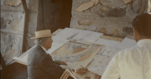 Frank Lloyd Wright at drafting table working on Liberty Magazine covers file 6007.0010. The Frank Lloyd Wright Foundation Archives (The Museum of Modern Art | Avery Architectural & Fine Arts Library, Columbia University, New York)