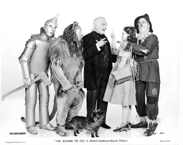 Publicity still showing main characters from 1939 version of The Wizard of Oz. Hollywood: Metro-Goldwyn-Mayer, 1939. Copyprint. Motion Picture, Broadcasting, & Recorded Sound Division, Library of Congress (37)