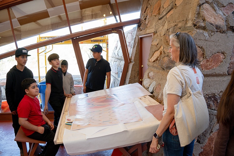 cartwright school kids in the drafting studio at Taliesin West