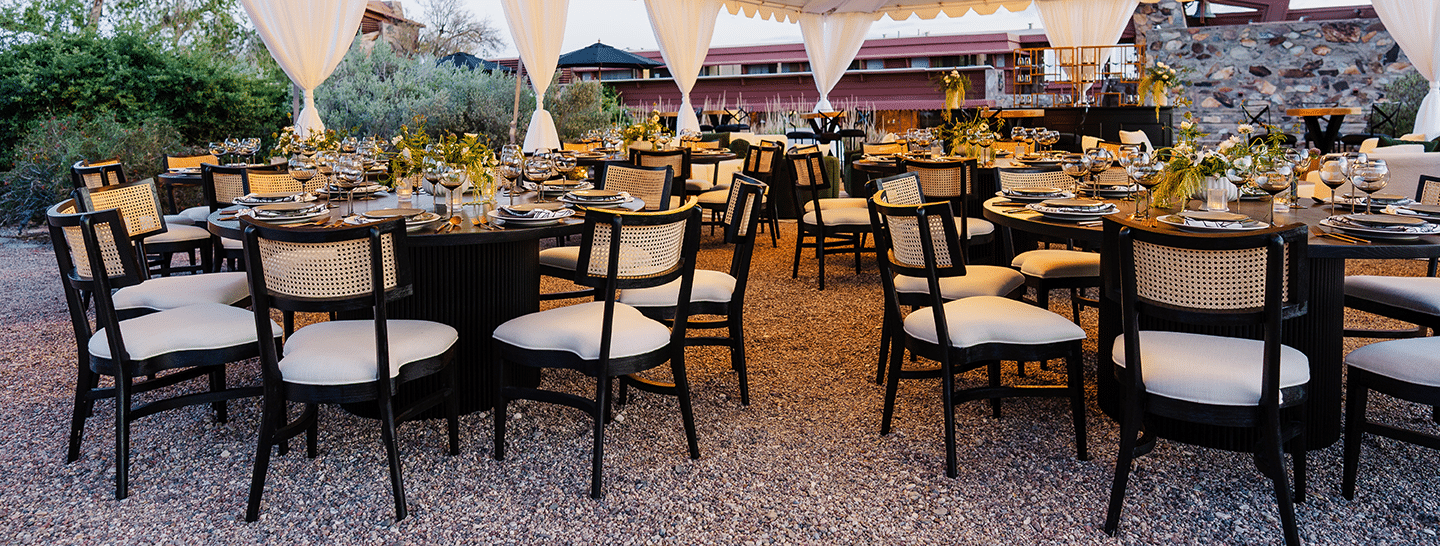 corporate gathering under a large tent, venue garden square at Taliesin West