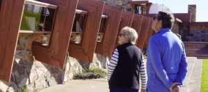 Guests pause for a moment to view the architecture of the Drafting Studio at Taliesin West during Discovery Day
