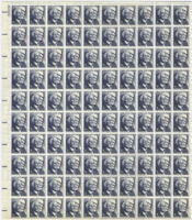 FLW The stamp was printed in blue in a vertical orientation and printed in panels of 100