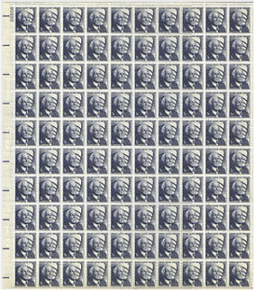 FLW The stamp was printed in blue in a vertical orientation and printed in panels of 100